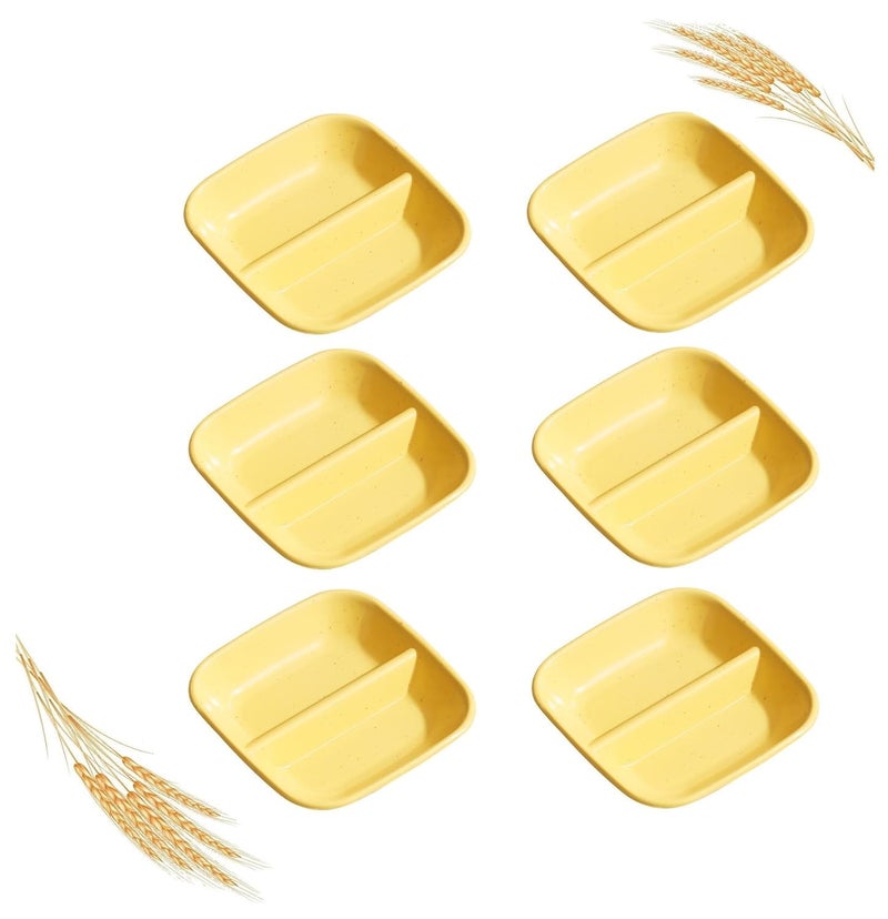 DPT Enterprises Dual Compartment Wheat Straw Dish - Space-Saving Seasoning Dish with Non-Slip Round Edge - Lightweight Platter for Condiment & Ketchup for Home,Kitchen (Yellow, Pack of 6) - Image 1