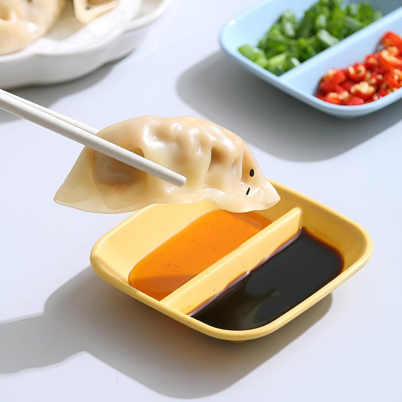 DPT Enterprises Dual Compartment Wheat Straw Dish - Space-Saving Seasoning Dish with Non-Slip Round Edge - Lightweight Platter for Condiment & Ketchup for Home,Kitchen (Yellow, Pack of 6) - Image 3