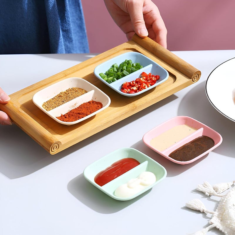 DPT Enterprises Dual Compartment Wheat Straw Dish - Space-Saving Seasoning Dish with Non-Slip Round Edge - Lightweight Platter for Condiment & Ketchup for Home,Kitchen (Yellow, Pack of 6) - Image 4