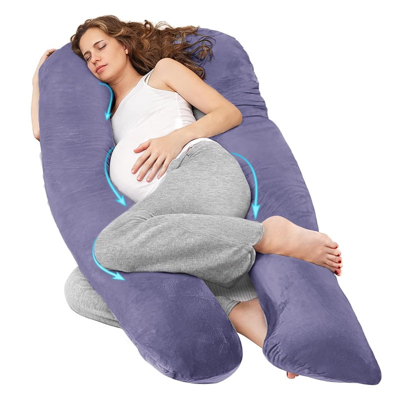 Nuliie Pregnancy Pillow for Sleeping U Shaped Full Body Pillow Pregnancy Pillows Maternity Pillow Support for Back Hips Legs for Pregnant Women With Washable Velvet Cover Purple