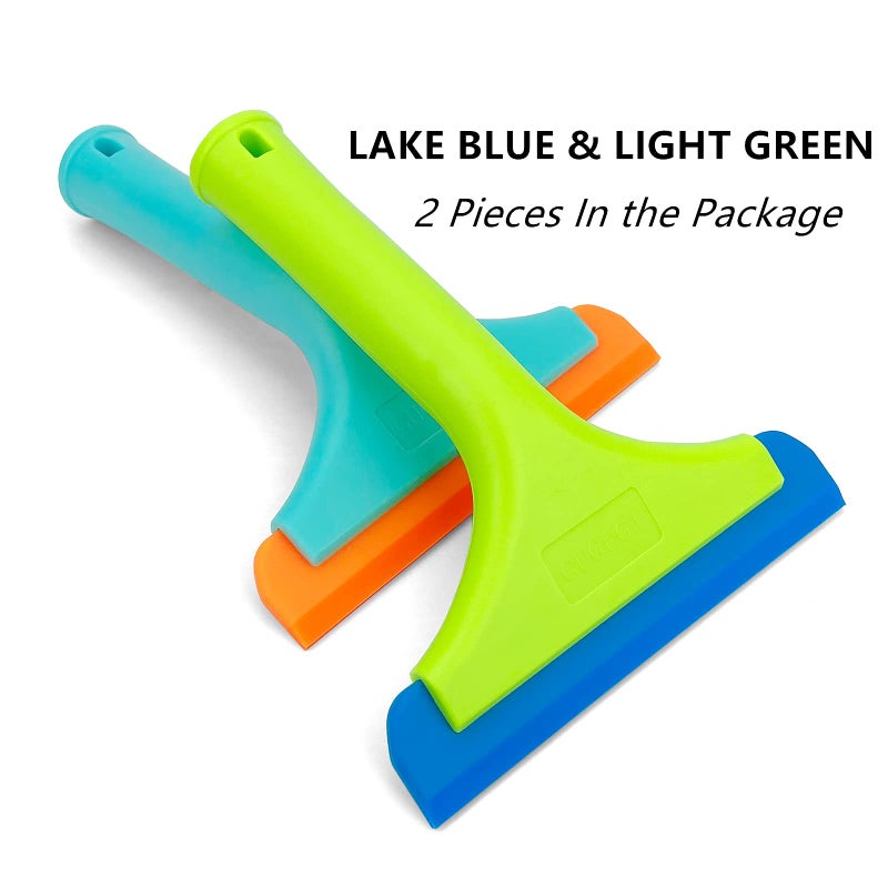 GUGUGI Super Flexible Silicone Squeegee, Auto Water Blade, Water Wiper, Shower Squeegee, 5.9'' Blade and 7.5'' Long Handle, for Car Windshield, Window, Mirror, Glass Door, Green+Lake Blue - Image 2