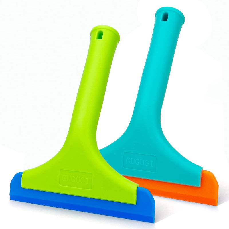 GUGUGI Super Flexible Silicone Squeegee, Auto Water Blade, Water Wiper, Shower Squeegee, 5.9'' Blade and 7.5'' Long Handle, for Car Windshield, Window, Mirror, Glass Door, Green+Lake Blue - Image 1