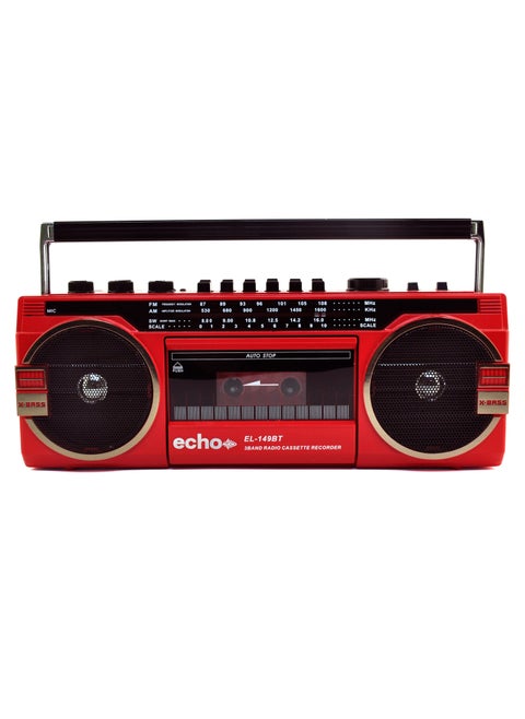 Echo Audio Retro Blast Bluetooth Boombox Portable Cassette Player Tape Recorder AM/FM/SW 3 Band Radio Two 8W X-Bass Speakers Voice Recording Headphone Jack Supports USB and SD Cards