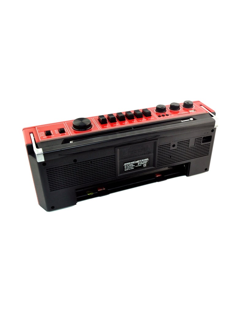 Echo Audio Retro Blast Bluetooth Boombox Portable Cassette Player Tape Recorder AM/FM/SW 3 Band Radio Two 8W X-Bass Speakers Voice Recording Headphone Jack Supports USB and SD Cards