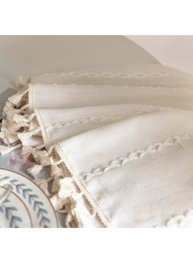 Deeprove Deeprove White Boho Curtains 84 Inches Long for Bedroom Living Room, Cream Chic Linen Cotton Embroidered Semi Blackout Bohemian Farmhouse Window Treatment Drape Vintage Tassels, 1 Panel W52 x L84 - Image 3