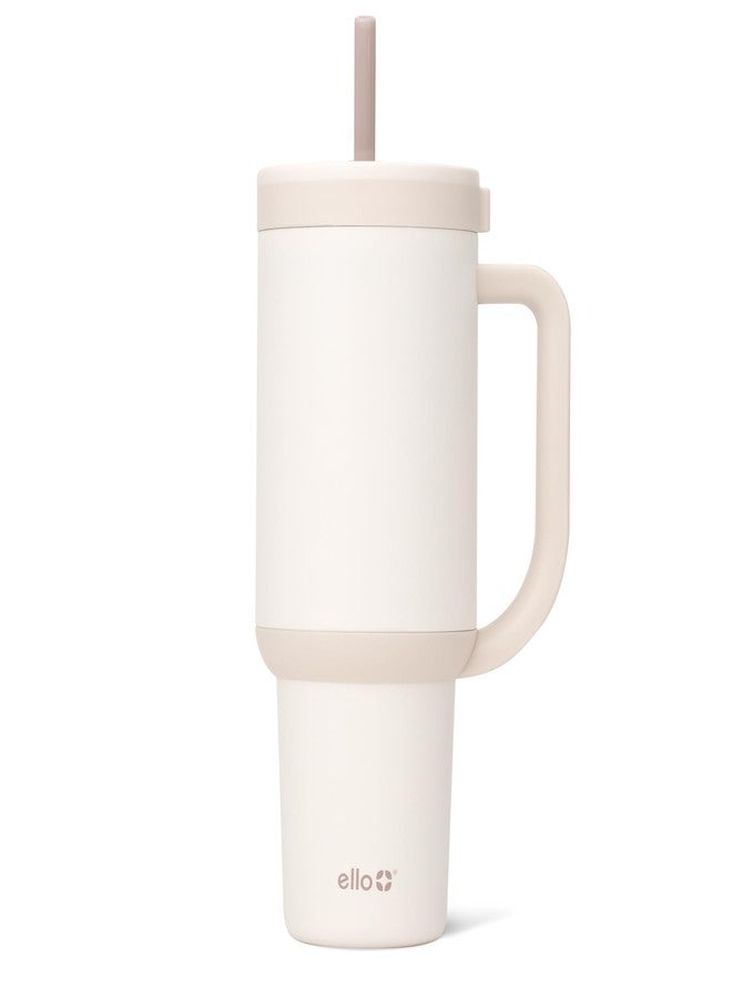 Ello Oasis 30 oz Tumbler with Handle & Retracting Straw | Reusable Insulated Stainless Steel Cup 100% Leakproof, Gifts for Teens Women Men | Keeps cold for 24 Hours, Cup Holder Friendly, Cream Tonal - Image 1