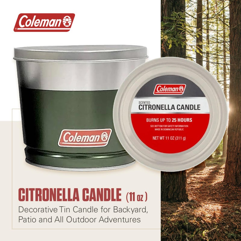 Coleman Outdoor Citronella Candle, Decorative Tin Candle for Patio, Backyard, Camping, and Outdoor Use, Includes Lid for Protection, Up to 25 Hours Burn Time, 11oz - Image 2