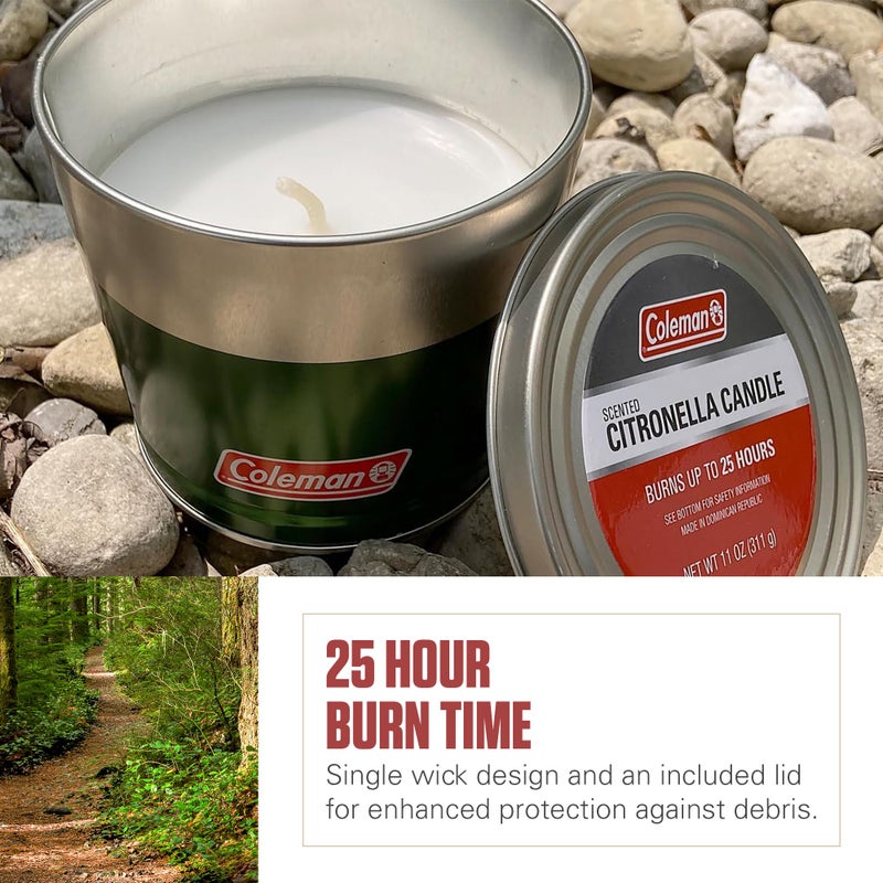 Coleman Outdoor Citronella Candle, Decorative Tin Candle for Patio, Backyard, Camping, and Outdoor Use, Includes Lid for Protection, Up to 25 Hours Burn Time, 11oz - Image 3
