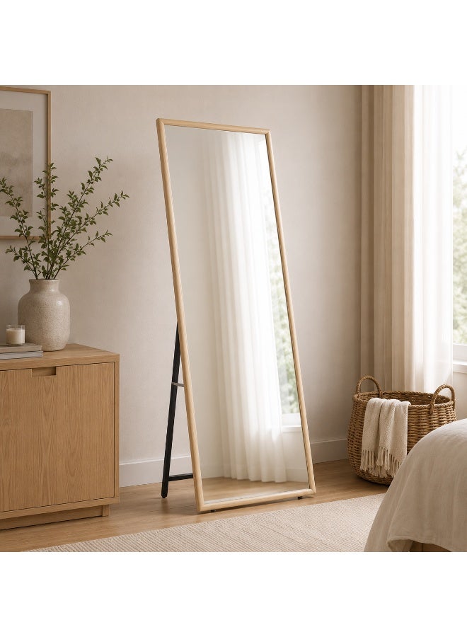 alsaada home Full-Length Free Standing Floor Mirror with Wheels & Metal Frame, 180x70 cm - wood - Image 3