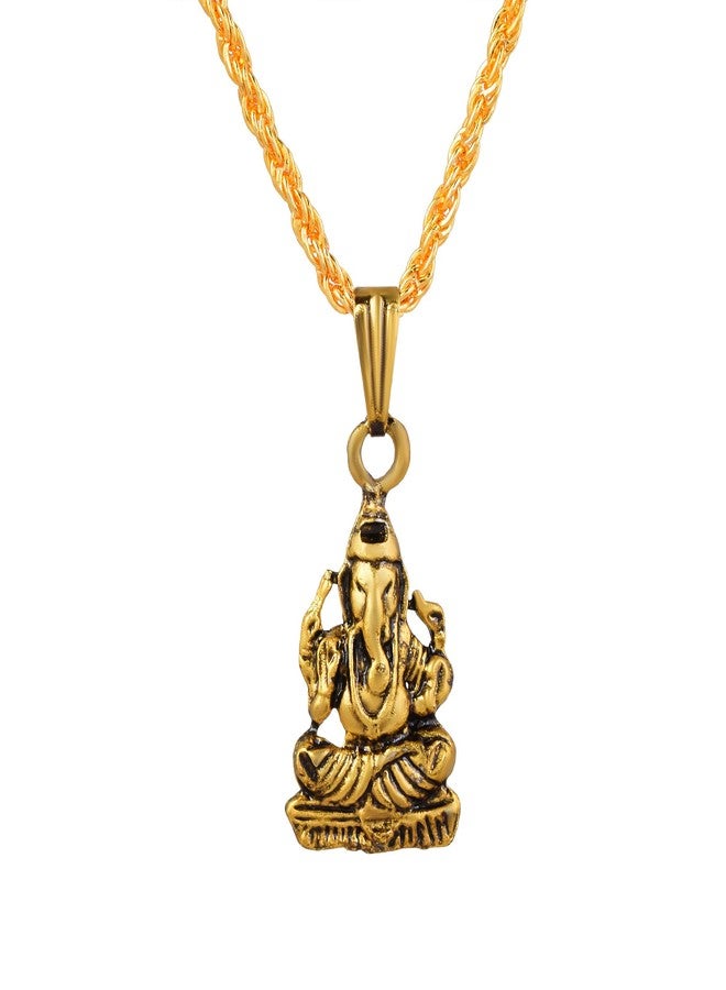 morir Gold Plated Brass Hindu God Ganesh/Ganesha/Ganapati/Vinayaka Locket Pendant Necklace Religious Jewelry for Men/Women - Image 1