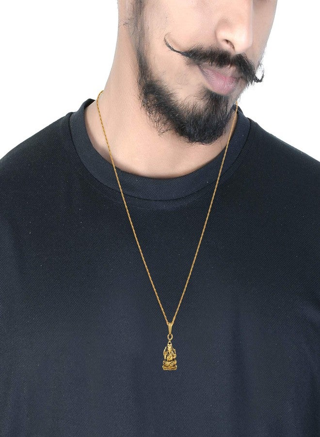morir Gold Plated Brass Hindu God Ganesh/Ganesha/Ganapati/Vinayaka Locket Pendant Necklace Religious Jewelry for Men/Women - Image 3