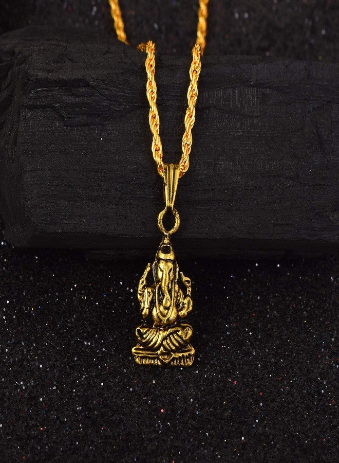 morir Gold Plated Brass Hindu God Ganesh/Ganesha/Ganapati/Vinayaka Locket Pendant Necklace Religious Jewelry for Men/Women - Image 2