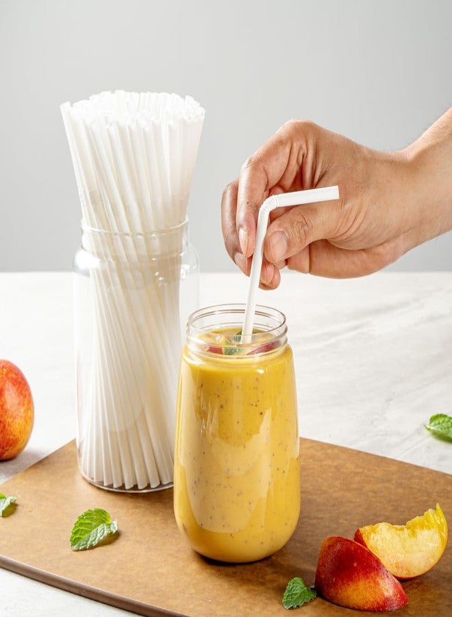 Restaurantware-Basic Nature 8.3 Inch Compostable Straws, 100 Disposable Straws - Sturdy, Flexible Neck, White PLA / PBAT Straw, BPI-Certified, For Hot And Cold Drinks - Image 5