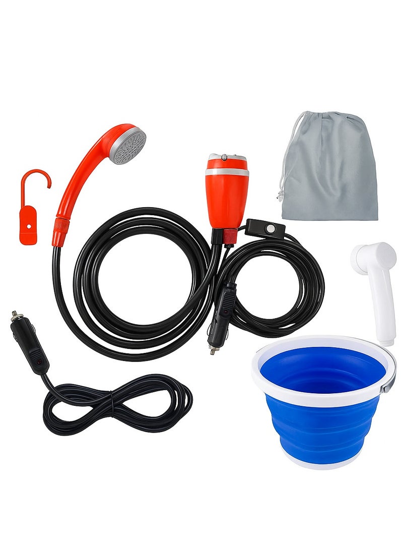 GO2CAMPS Portable Camping Shattaf & Shower, Travel Bidet Set with Collapsible Bucket 12 V DC  Outdoor Car DC Port Powered Water Pump – Mobile Handheld Nozzle, Shattaf, Hook & Storage Bag – Ideal for Hiking, Beach, Travel ,Outdoor Hygiene, Desert Trips and Overlanding & Emergency Use - Image 1
