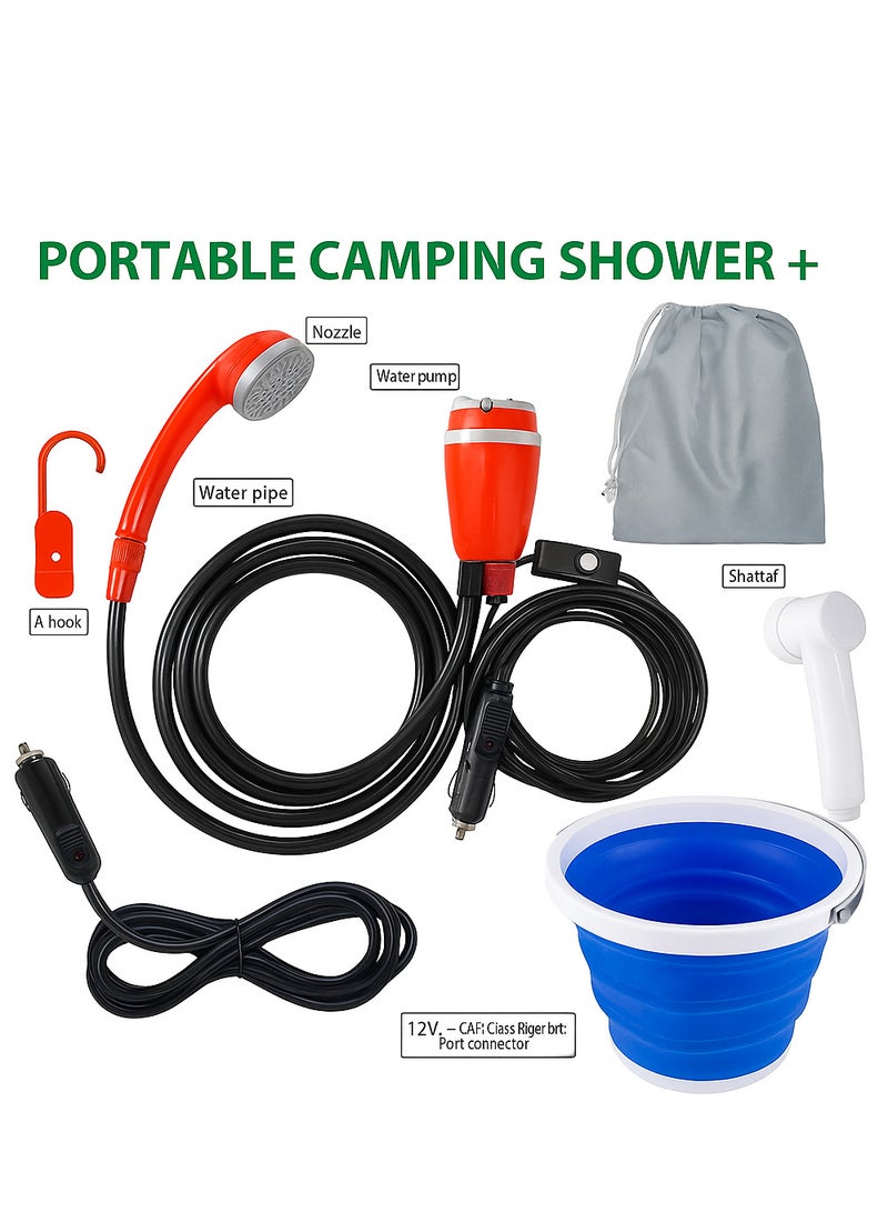 GO2CAMPS Portable Camping Shattaf & Shower, Travel Bidet Set with Collapsible Bucket 12 V DC  Outdoor Car DC Port Powered Water Pump – Mobile Handheld Nozzle, Shattaf, Hook & Storage Bag – Ideal for Hiking, Beach, Travel ,Outdoor Hygiene, Desert Trips and Overlanding & Emergency Use - Image 2