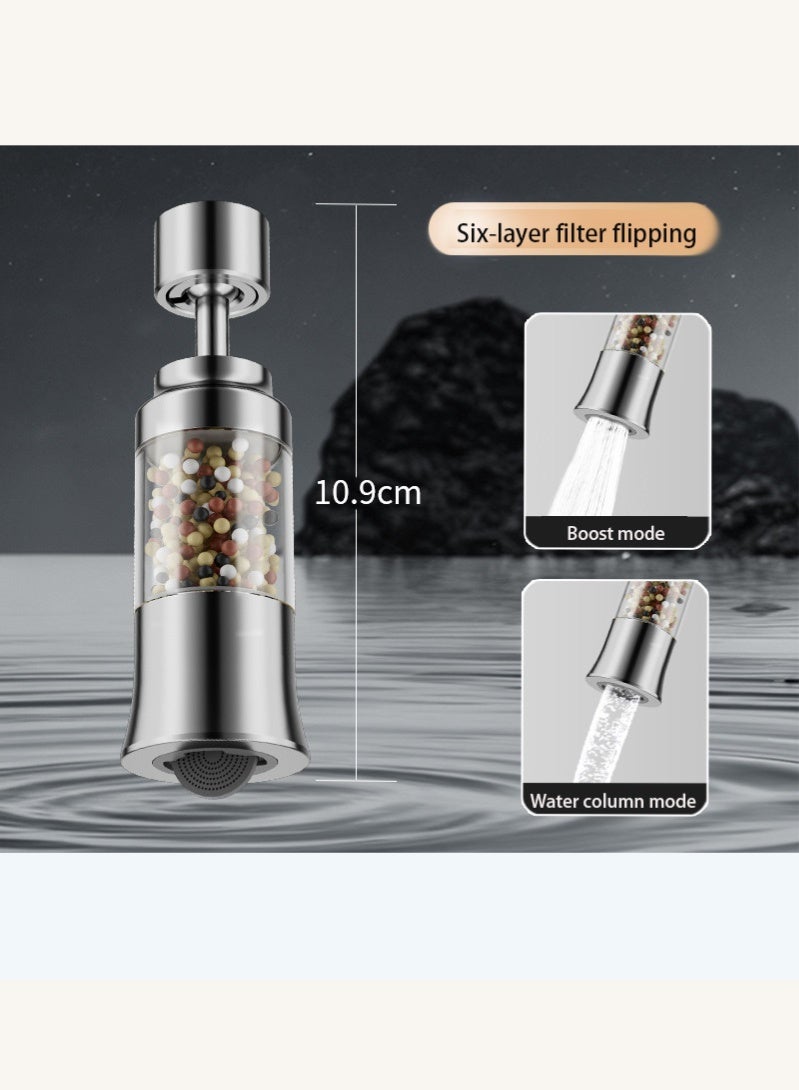 JOYBOS عنوان المنتج: التجارة الإلكترونية الدولية، فلتر صنبور عالمي دوار بزاوية 360 درجة مع مُهوية مانعة لتناثر الماء - مُنقّي مياه عكسي قابل للعكس للمطبخ والدش، ترشيح على 6 مراحل وتوفير في المياه - Image 4
