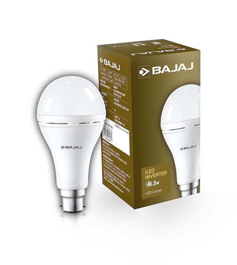 Bajaj iLED 8.5W Rechargeable Emergency Inverter LED Bulb | Cool Day Light | Upto 4 Hours Battery | B22D | (Pack of 1, White) - Image 1