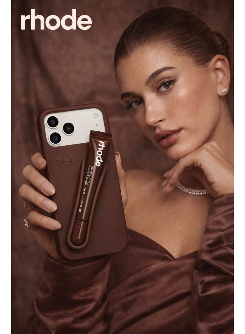 رود حامل ملمع شفاه من السيليكون لهاتف iPhone 17 Pro Max، غلاف لاصق لحافظة مرطب الشفاه، حامل شفاه لاصق – إسبريسو. - Image 3