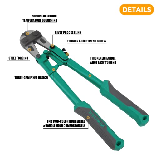 Prowin 14-Inch Heavy Duty Bolt Cutter, Hardened Chromium Molybdenum Steel Jaws with Spring-Loaded Lock, Ergonomic Cast Metal Handles for Cutting Chains, Locks, Steel Wires and Fences - Image 4