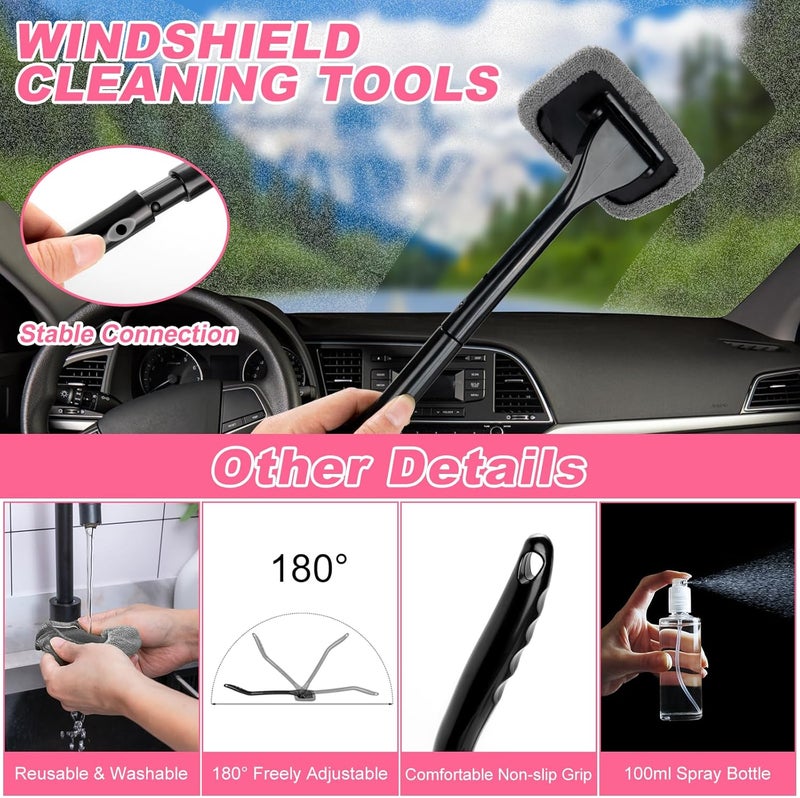 AUTODECO 41Pcs Car Cleaning Wash Kit Interior Detailing Cleaner Kit with High Power Handheld Vacuum, Collapsible Bucket, Windshield Tool, Snow Shovel, Tire Brush, Complete Car Care Tools, Pink - Image 3