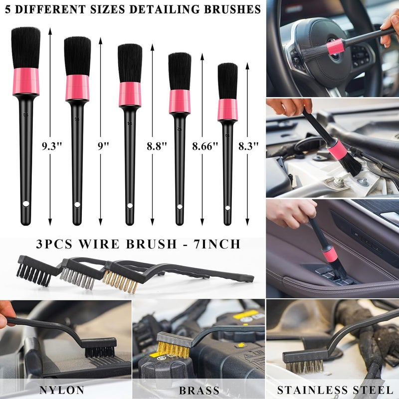 AUTODECO 41Pcs Car Cleaning Wash Kit Interior Detailing Cleaner Kit with High Power Handheld Vacuum, Collapsible Bucket, Windshield Tool, Snow Shovel, Tire Brush, Complete Car Care Tools, Pink - Image 5