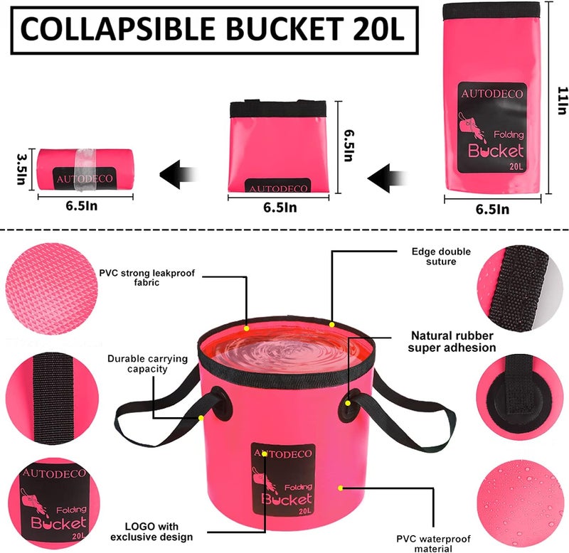 AUTODECO 41Pcs Car Cleaning Wash Kit Interior Detailing Cleaner Kit with High Power Handheld Vacuum, Collapsible Bucket, Windshield Tool, Snow Shovel, Tire Brush, Complete Car Care Tools, Pink - Image 4