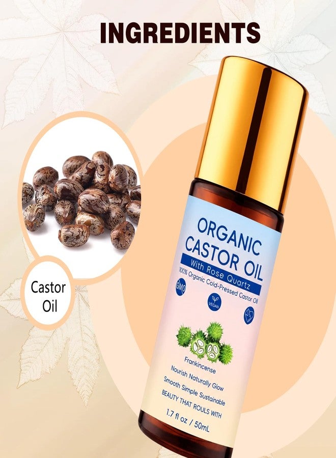 YADUO 2Pcs Organic Castor Oil with Rose Quartz Roller, Natural Moisturizer, Cold-Pressed Pure Organic Castor Oil Roller Ball for Hair, Eyelashes, Eyebrows & Skin - Image 4