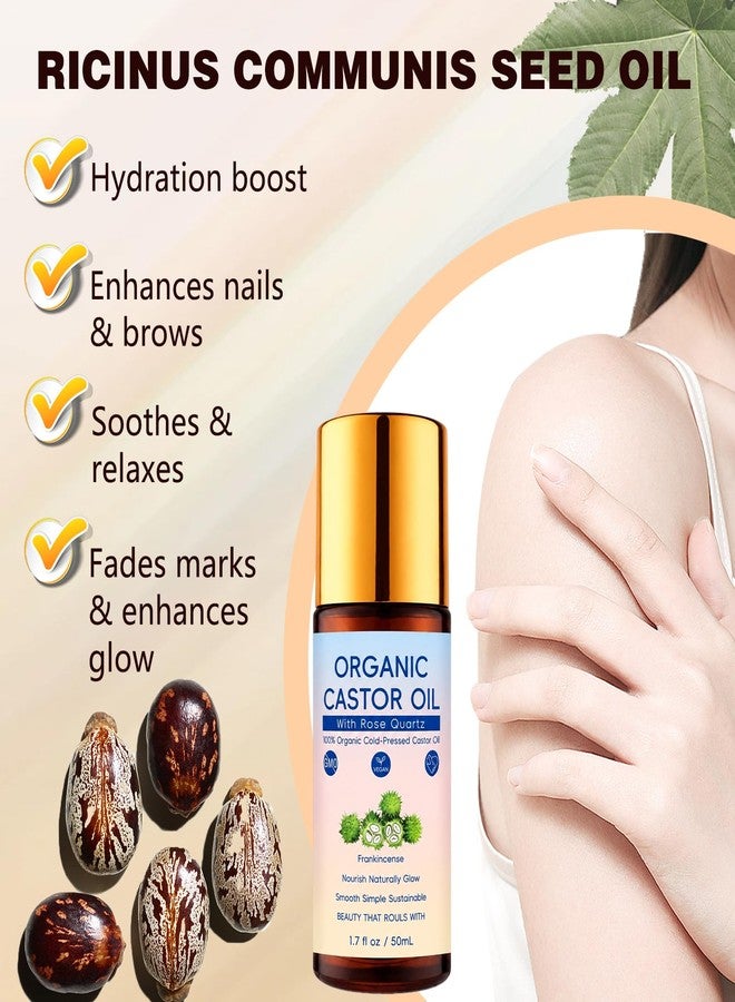 YADUO 2Pcs Organic Castor Oil with Rose Quartz Roller, Natural Moisturizer, Cold-Pressed Pure Organic Castor Oil Roller Ball for Hair, Eyelashes, Eyebrows & Skin - Image 2