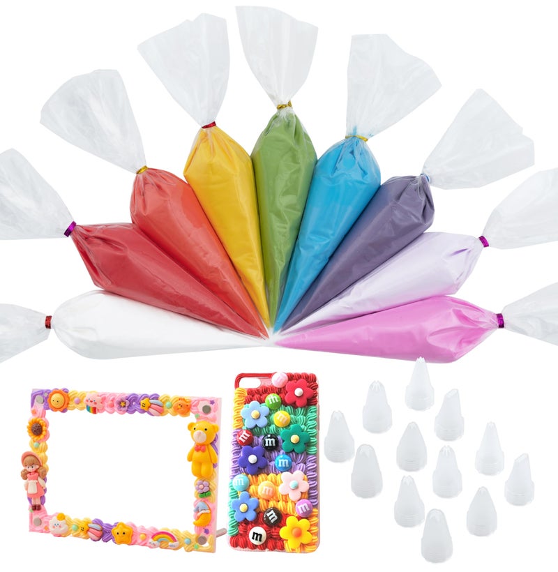 Decoden Cream Large 9PCS Premium Texture Fake Whipped Cream Glue, Decoden Kit, Fake Icing Frosting Whipped Clay with Piping Bags for Crafts and DIY Projects (Rainbow Set) - Image 1