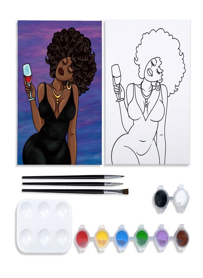 VOCHIC Painting Kit Pre Drawn Canvas for Painting for Adults Party Kits Paint and Sip Party Supplies 8x10 Canvas 8 Acrylic Colors,3 Brush,1 Pallet Chic Girl Art Set - Image 1