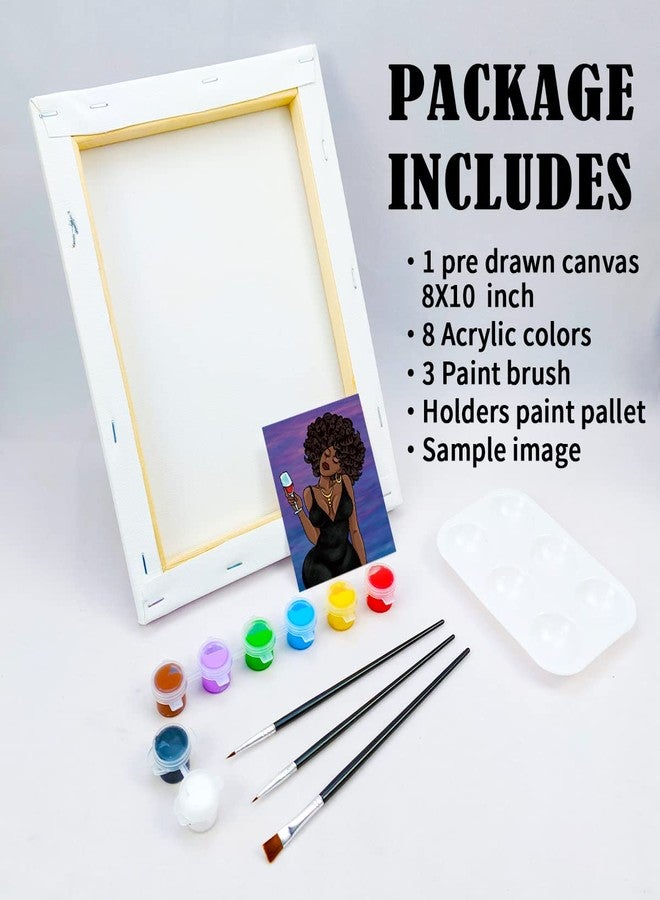 VOCHIC Painting Kit Pre Drawn Canvas for Painting for Adults Party Kits Paint and Sip Party Supplies 8x10 Canvas 8 Acrylic Colors,3 Brush,1 Pallet Chic Girl Art Set - Image 5