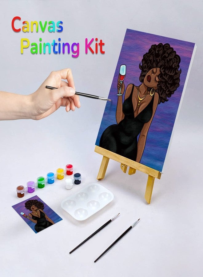 VOCHIC Painting Kit Pre Drawn Canvas for Painting for Adults Party Kits Paint and Sip Party Supplies 8x10 Canvas 8 Acrylic Colors,3 Brush,1 Pallet Chic Girl Art Set - Image 2