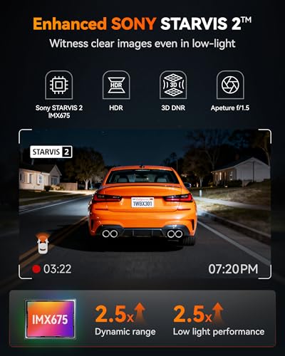 WOLFBOX X3 2.5K 1440P 60FPS Dash Camera, STARVIS 2 IMX675 with ADAS, 1440P+1080P Dual Dashcam Front and Rear Camera 5MP with Built-in 5.8GHz WiFi & GPS, 64GB Card, Touch Screen, G-Sensor, Loop Record - Image 3