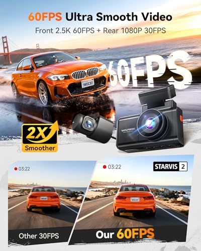WOLFBOX X3 2.5K 1440P 60FPS Dash Camera, STARVIS 2 IMX675 with ADAS, 1440P+1080P Dual Dashcam Front and Rear Camera 5MP with Built-in 5.8GHz WiFi & GPS, 64GB Card, Touch Screen, G-Sensor, Loop Record - Image 2