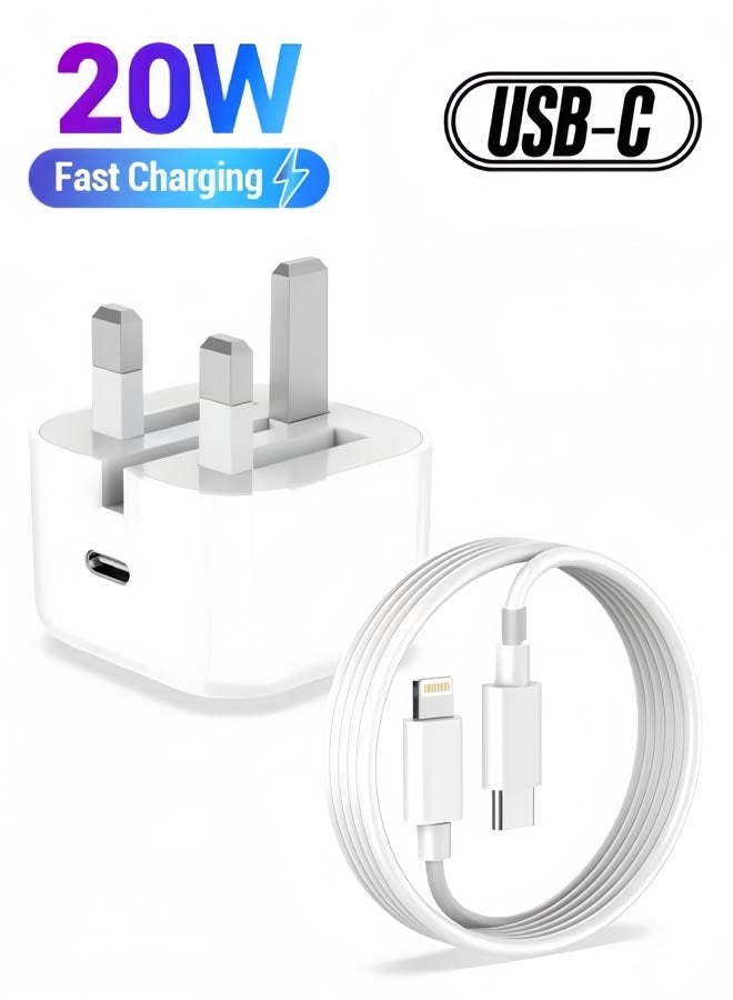 ViaKing iPhone 20W USB-C Fast Charger with 1m USB-C to Lightning Cable – Quick Charging Adapter for iPhone 14/13/12/11/SE/XR/XS Max/X & iPad – PD Wall Charger Plug - Image 1
