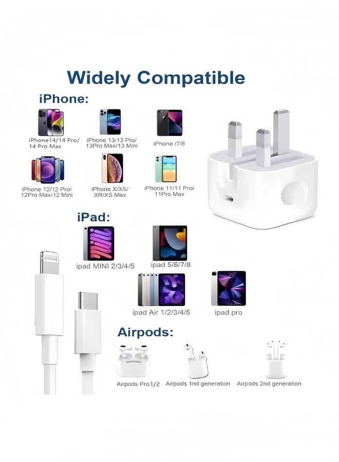 ViaKing iPhone 20W USB-C Fast Charger with 1m USB-C to Lightning Cable – Quick Charging Adapter for iPhone 14/13/12/11/SE/XR/XS Max/X & iPad – PD Wall Charger Plug - Image 2