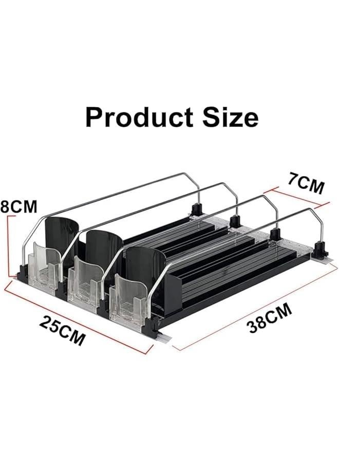 HOOKOR Refrigerator Soda Can Dispenser, Refrigerator Self-Push Beverage Organiser, Width Adjustable Refrigerator Organiser, Refrigerator Beverage Dispenser (Black - 3 Rows) - Image 1