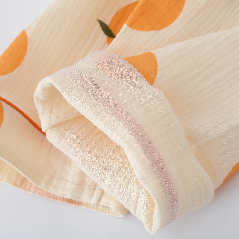 codcm Womens 3pcs Cotton Pajamas Set Short Sleeve Sleepwear Fruit Print Cute Pj Set with Long Pants(Beige,Medium) - Image 4