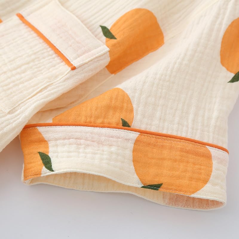 codcm Womens 3pcs Cotton Pajamas Set Short Sleeve Sleepwear Fruit Print Cute Pj Set with Long Pants(Beige,Medium) - Image 2