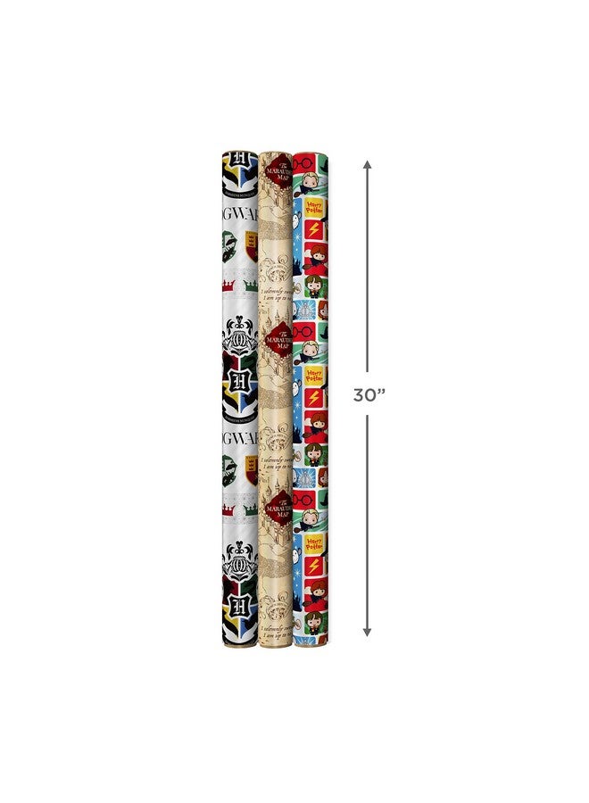 Hallmark Harry Potter Wrapping Paper with Cut Lines on Reverse (3-Pack: 60 sq. ft. ttl; Marauder's Map, Hogwarts Crest) for Birthdays, Graduations, Christmas, Valentine's Day, Kids, Fans - Image 2