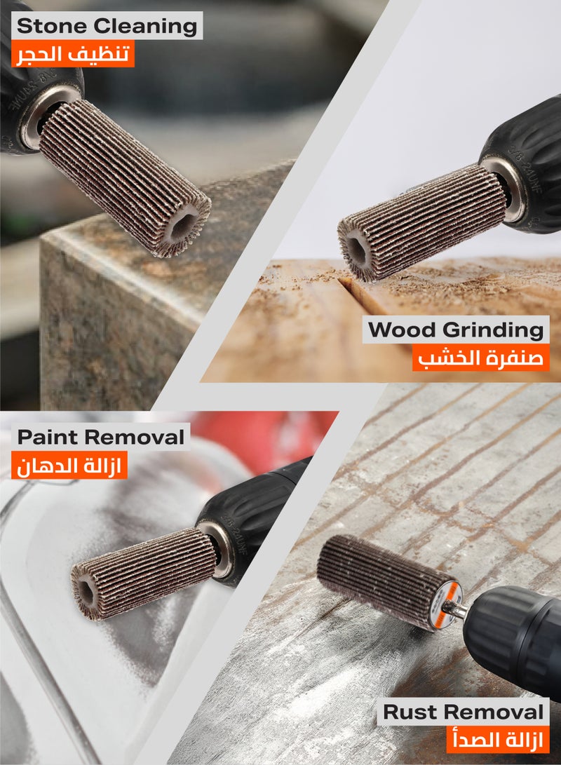 LAWAZIM Pro7 Sanding Flap Wheel for Drill -50 Piece, 20x50mm, 60 Grit- 1/4 inch 6mm Shank Mounted Aluminum Oxide Cylindrical Shape Grinding Abrasive Polishing Disc Sander for Metal Wood Paint Removal - Image 4