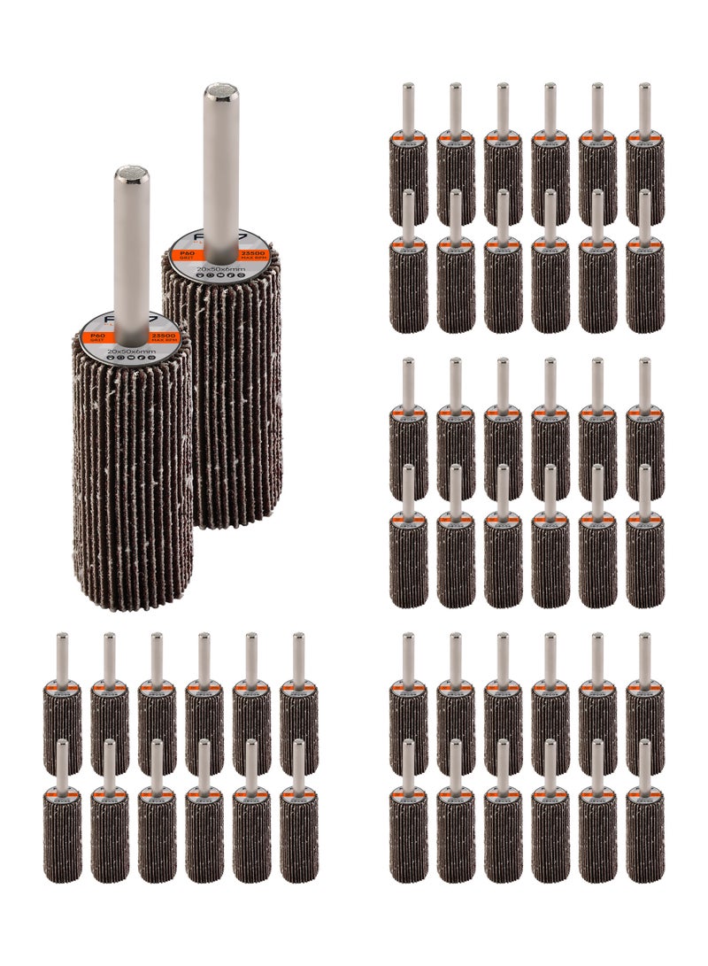 LAWAZIM Pro7 Sanding Flap Wheel for Drill -50 Piece, 20x50mm, 60 Grit- 1/4 inch 6mm Shank Mounted Aluminum Oxide Cylindrical Shape Grinding Abrasive Polishing Disc Sander for Metal Wood Paint Removal - Image 1