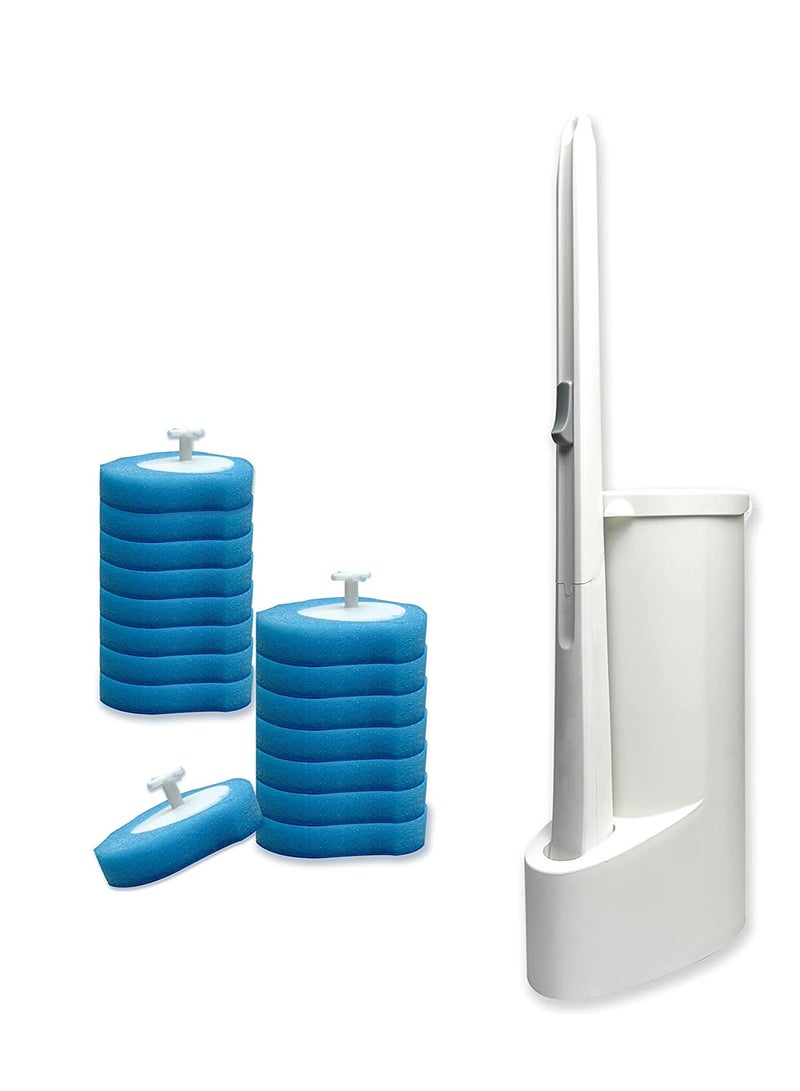 Excefore فرشاة مرحاض قابلة للتخلص منها مع حامل و 16 عبوة بديلة، تحتوي على محلول تنظيف مركز، مجموعة تنظيف المرحاض والحمام - Image 1
