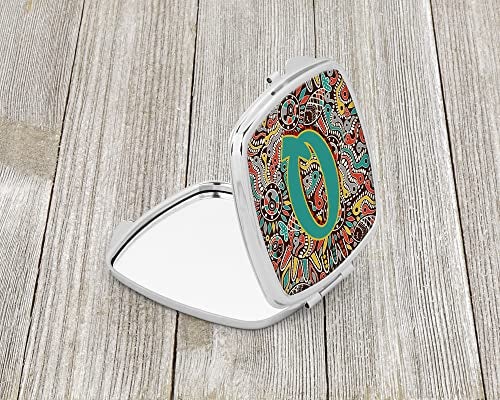 Caroline's Treasures CJ2013-QSCM Letter Q Retro Tribal Alphabet Initial Compact Mirror Decorative Travel Makeup Mirror for Women Girls Gifts Pocket Makeup Mirror Folding Handheld - Image 2