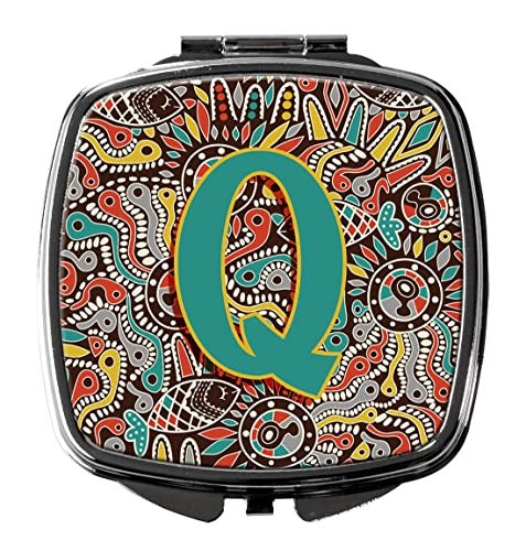 Caroline's Treasures CJ2013-QSCM Letter Q Retro Tribal Alphabet Initial Compact Mirror Decorative Travel Makeup Mirror for Women Girls Gifts Pocket Makeup Mirror Folding Handheld - Image 1