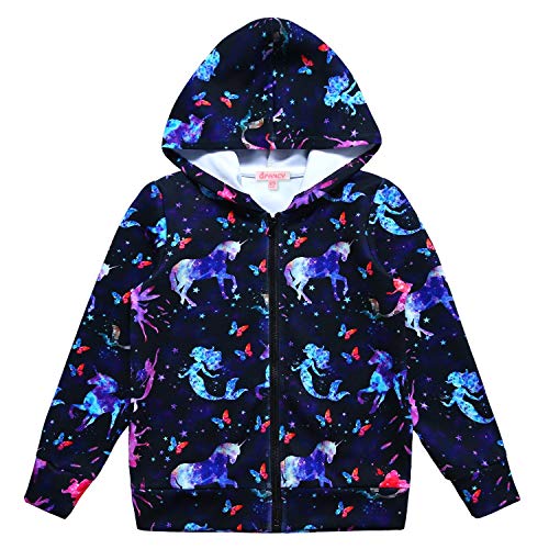 QPANCY Hoodie for Girls Mermaid Zip Up Jackets Sweatshirt Navy Blue Tops Outfit 10 11 - Image 1