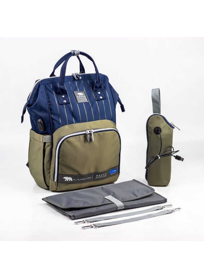 Lucid's latest edition waterproof maternity bag with changing mat and thermal bottle holder with heating element - black and gray - Image 1