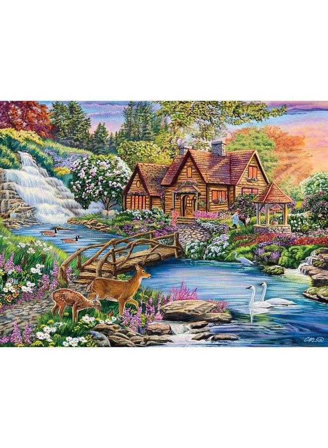 Bits and Pieces 500 قطعة من الألغاز للبالغين 18" × 24" غابة ساحرة 500 قطعة منزل قروي طبيعة حيوانات شلال مجرى مائي من تأليف الفنان كوري كارلسون - Image 3