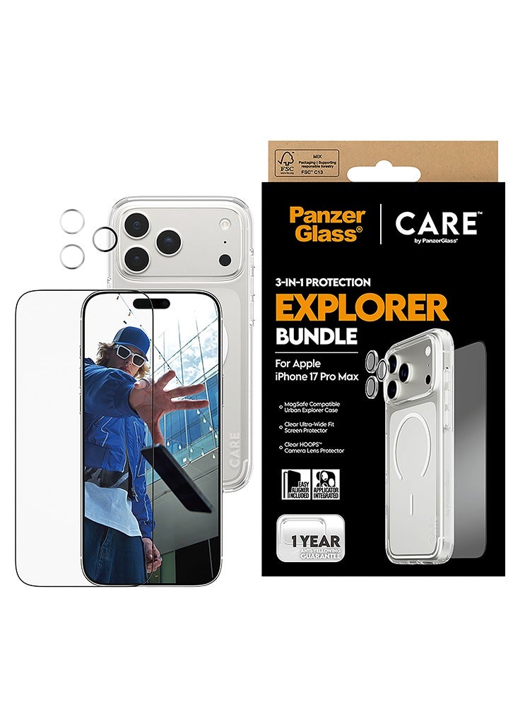 بانزرجلاس بكج حماية بانزر جلاس CARE يدعم MagSafe فلاقشيب اكسبلورر 3 في 1 ايفون 17 برو ماكس - شفاف - Image 1