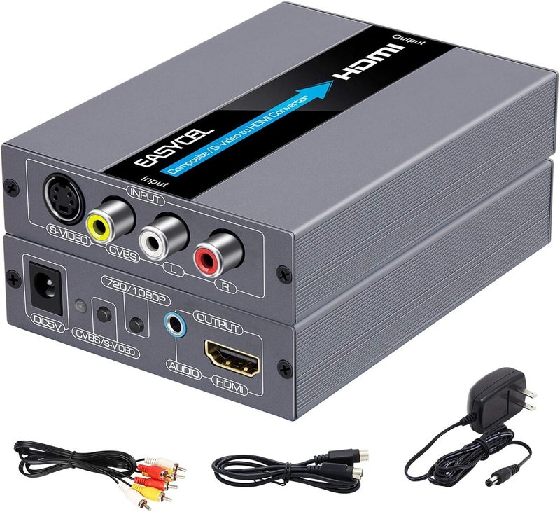 EASYCEL RCA Svideo to HDMI Converter, RCA Composite CVBS AV or Svideo + R/L Audio Input to HDMI Output Upscale Converter, Supports 720P/ 1080P Output Switch for N64, PS2, Wii, DVD - Image 1